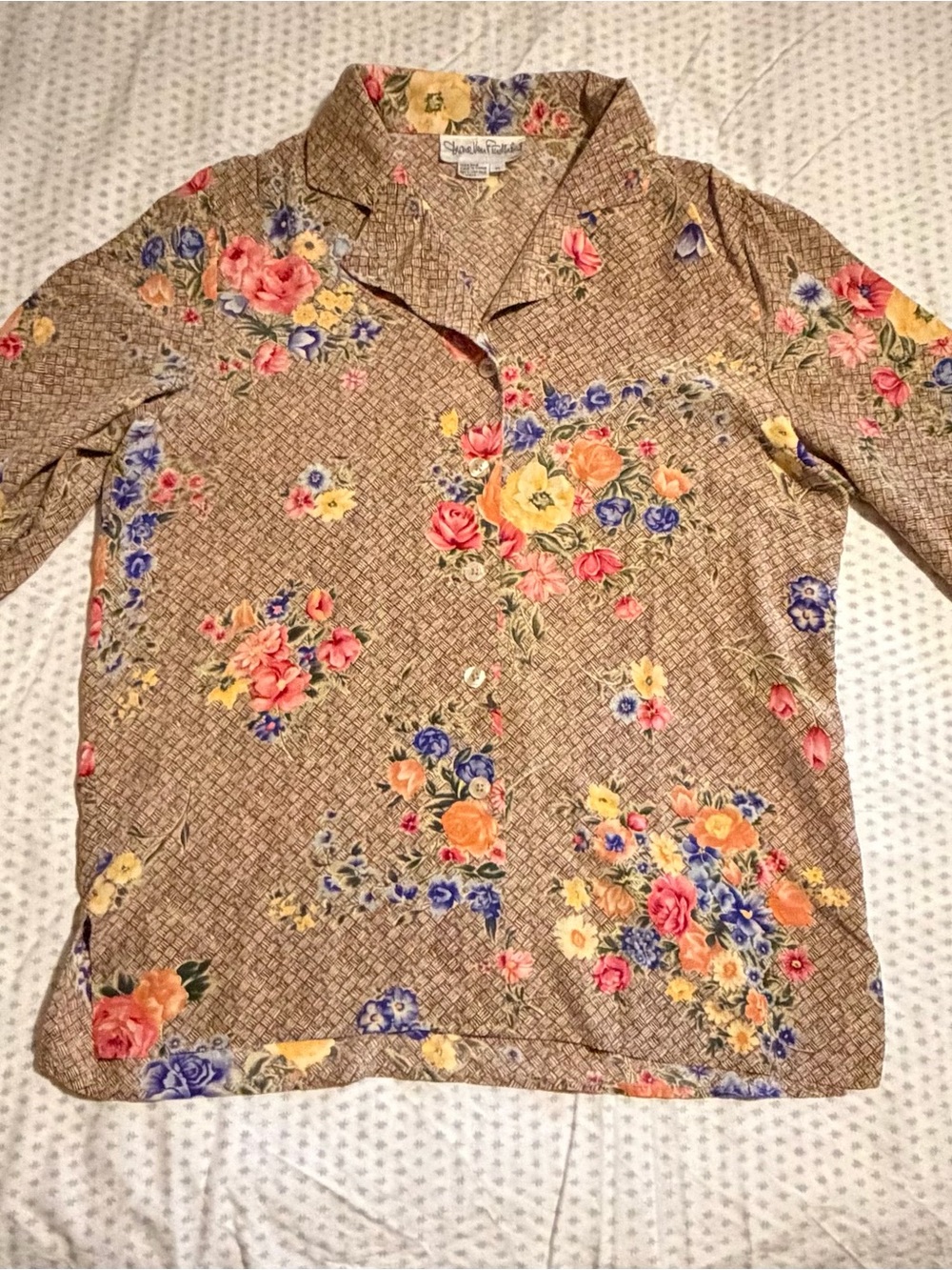 Diane Von Furstenberg Vintage Silk Basketweave Button Down Blouse